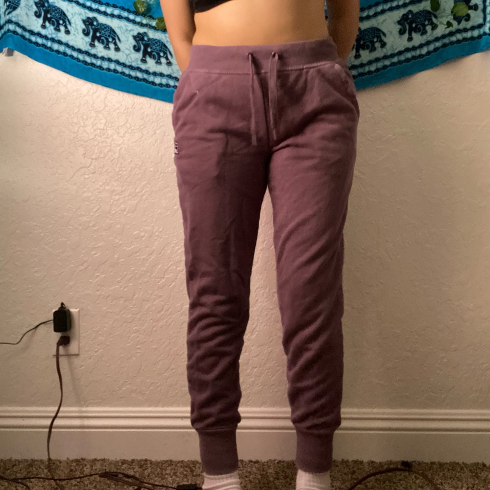 Brand FILA, color purple, sweatpants, fitted well and comfortable